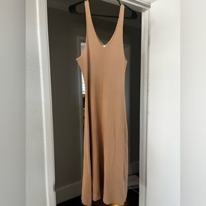 Paris+Me Size L Neutral Nude Midi Rib Tank Knit Aline Dress